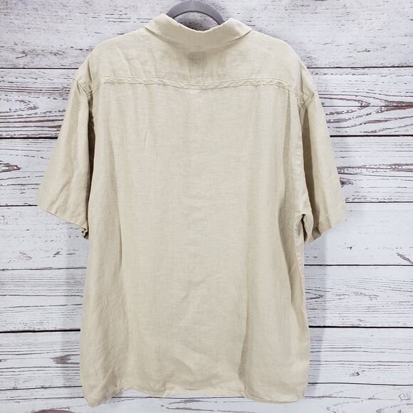 Neiman Marcus Men's Beige 100%Linen Button Down Short Sleeve Shirt Size XXL - Picture 11 of 13